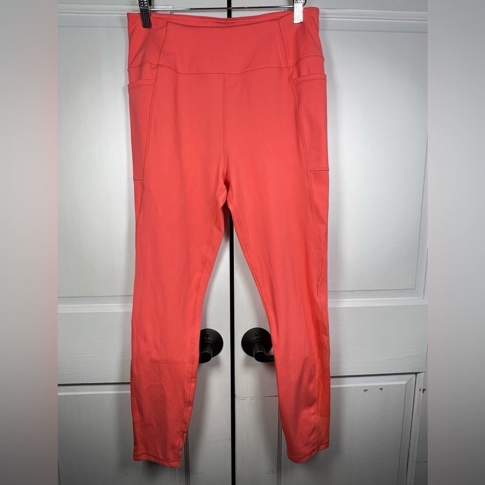 X BY GOTTEX CORAL PINK ANKLE LEGGING MESH BOTTOM LEG WITH POCKETS SIZE LARGE